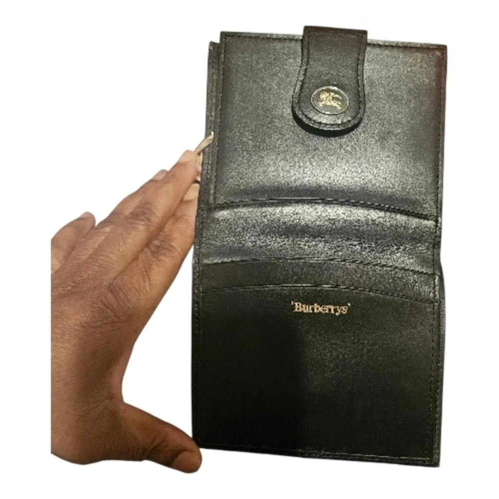 RARE Burberrys Black Leather Bifold Wallet Equestrian Knight Made In Japan - Picture 10 of 16